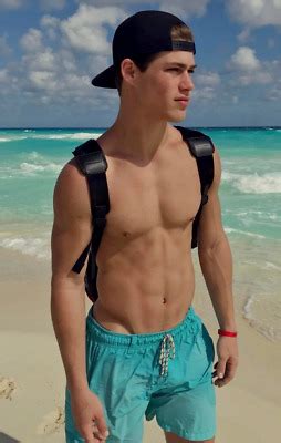 Shirtless Male Muscular Athletic Beach Hunk Frat Jock Beefcake Photo