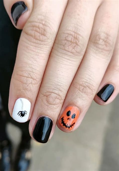 40 Cute Halloween Nail Designs Pumpkin Face Orange And White Short