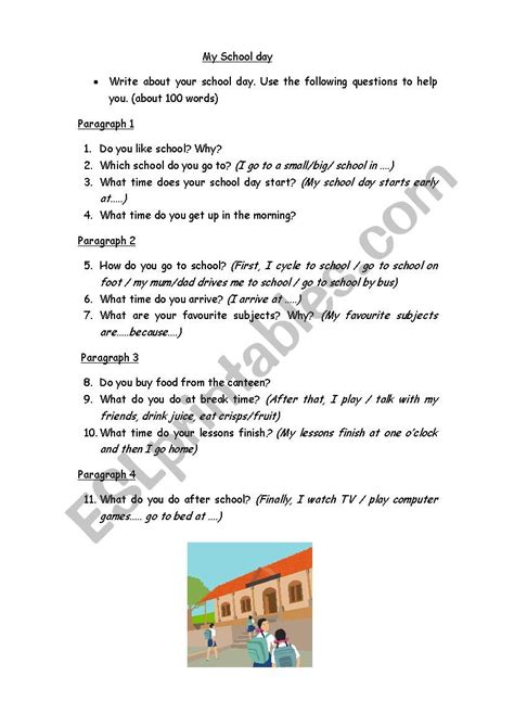 My School Day Composition Esl Worksheet By Skevi