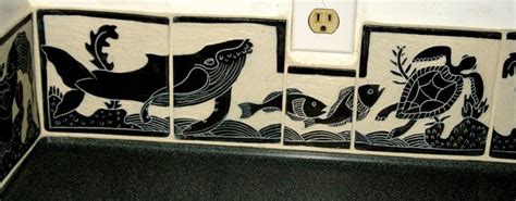 Great for a modern farmhouse style as well as contemporary homes. Sgraffito tiles kitchen back splash. Flying Pig Pottery ...