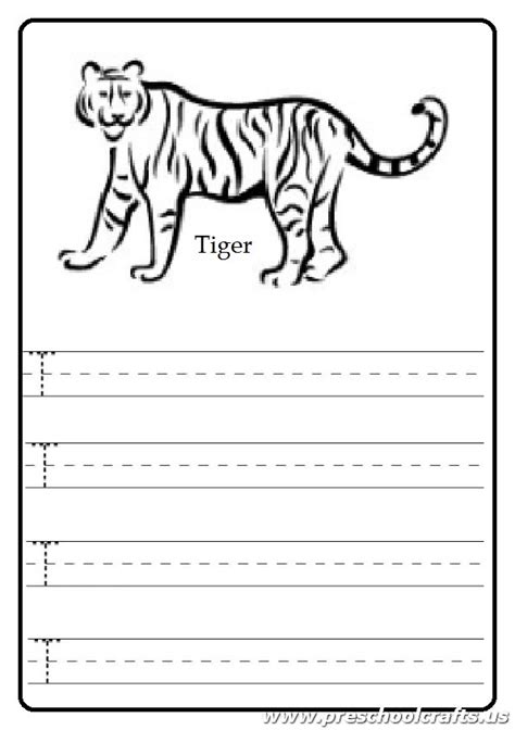 Uppercase Letter T Worksheet Tiger Coloring Page Preschool Crafts