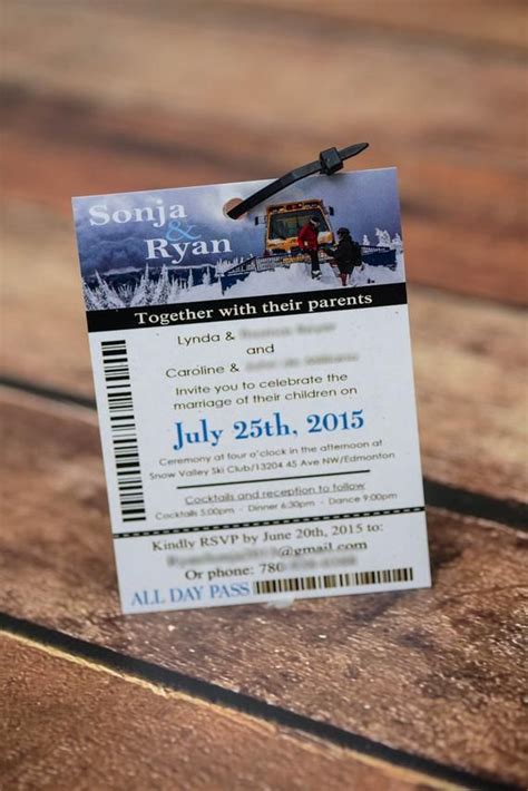 Ski Pass Lift Ticket Wedding Invitations Snowboard Themed Etsy