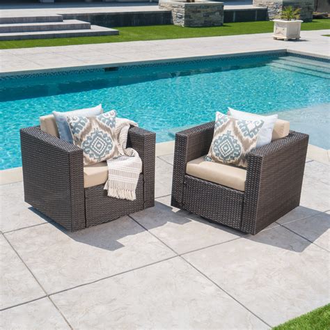 Cascada Outdoor Wicker Swivel Club Chairs With Cushions Set Of 2 Dark