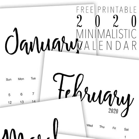 Free Printable 2020 Minimalist Calendar Free Printable Calendar