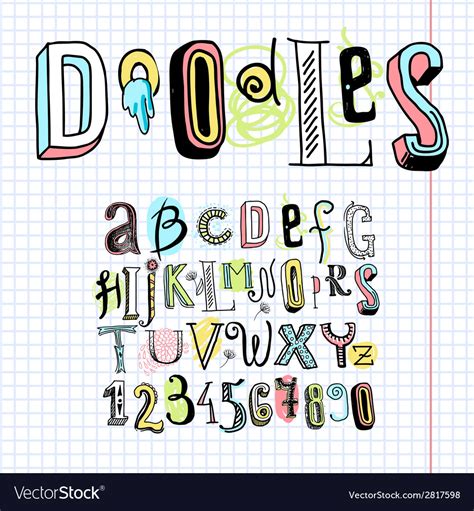 Doodle Alphabet Font Notebook Royalty Free Vector Image