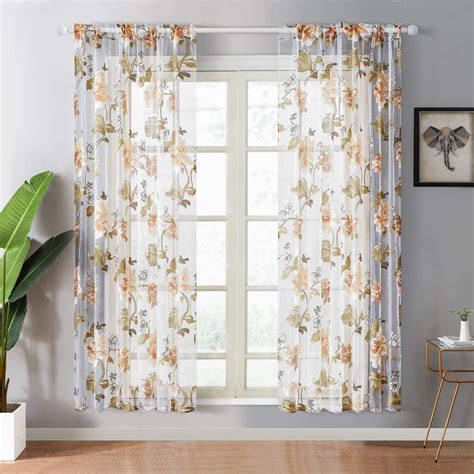 Yokistg Voile Floral Sheer Curtains 72 Inches Long Rod