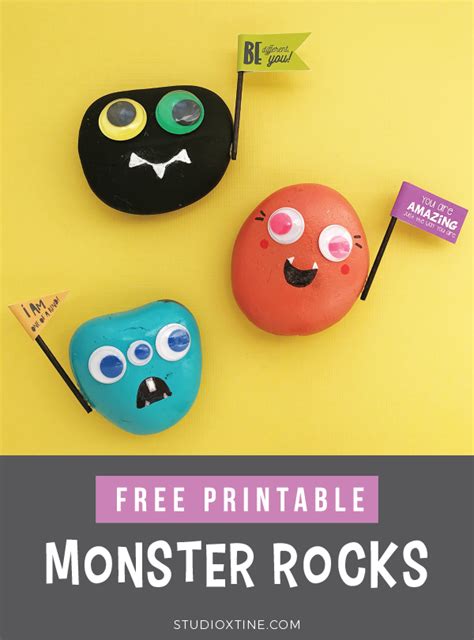 Diy Halloween Monster Rocks With Free Printable Flags Halloween Diy