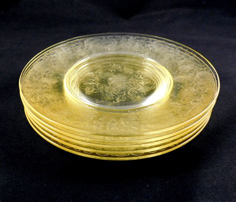 Vintage 5 Hazel Atlas Yellow Glass Florentine Poppy Plates 8 Etsy