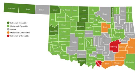 Oklahoma Counties Favorability Map - Phillips Murrah P.C.