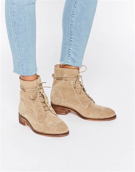 asos aliza suede lace up ankle boots beige in natural lyst