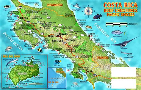 Large Detailed Tourist And Road Map Of Costa Rica Cos