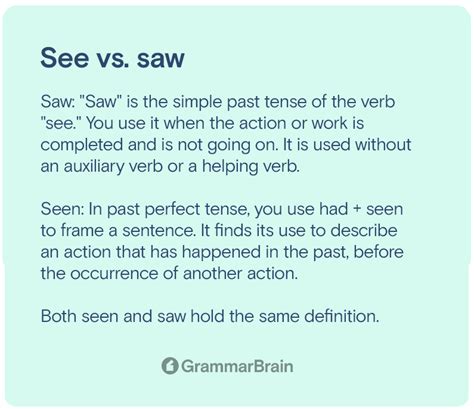 Seen Vs Saw Grammar Differences When To Use Examples Grammarbrain