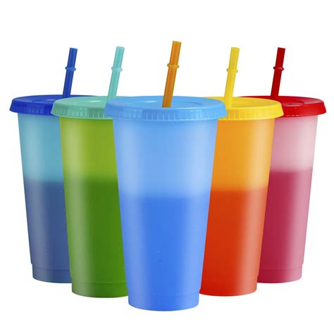 5 Pack Tumblers With Lids 24oz Colored Acrylic Reusable Cups With Lids