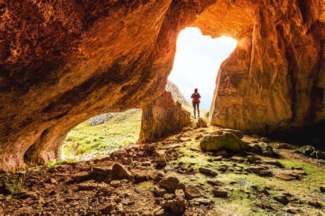 Female Exploring Caves In Australian Wilderness Stock Photo Image Of