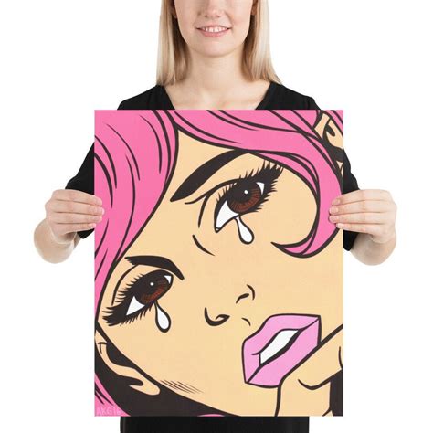 Pink Crying Comic Girl Poster Print Etsy