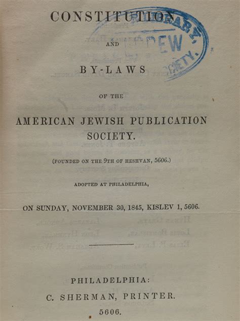 Constitution And By Laws American Jewish Publication Society First