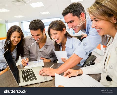 Happy Group Business People Looking Computer Stock Photo 127070429