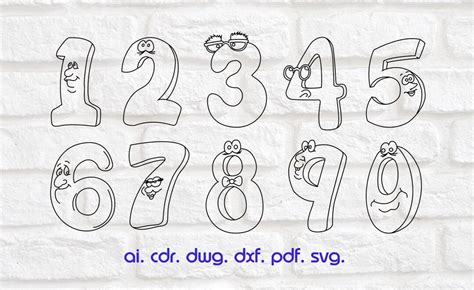 Number Faces Svg Numbers Clipart Numbers From 0 To 9 Funny Emoticon