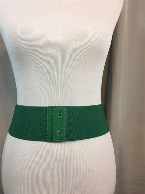 Vintage Dark Green Wide Stretch Belt With Leather Trim 3 Etsy