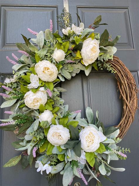 Spring Wreath Peony Wreath Lavender Wreath Front Door Etsy