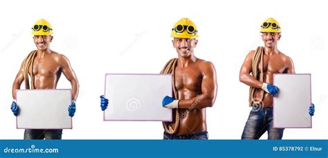 The Naked Construction Worker On White Stock Photo Image Of Muscular