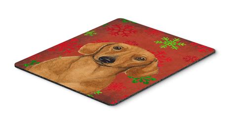 Dachshund Red And Green Snowflakes Holiday Christmas Mouse Pad Hot Pad