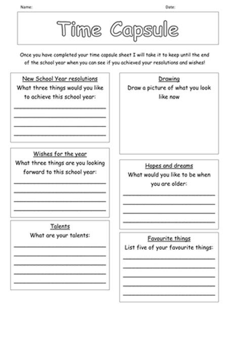 Time Capsule Beginning And End Of Year Activity Teaching Resources