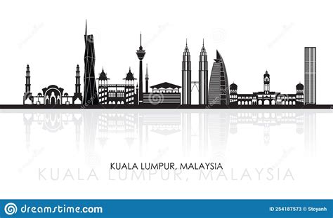 Silhouette Skyline Panorama Of City Of Kuala Lumpur Malaysia Stock