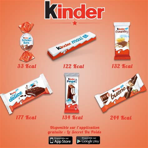 comparaison des chocolats kinder par le secret du poids les calories du schoko bons du kinder