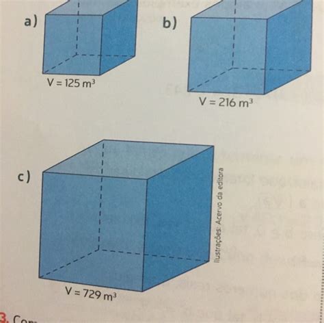 Determine A Medida Da Aresta De Cada Cubo Em Que O Volume Está