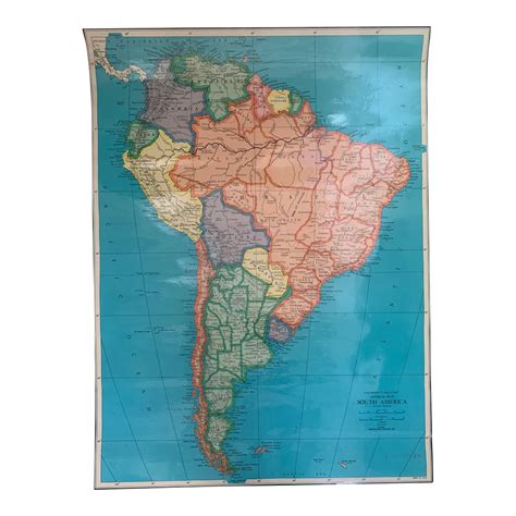 Vintage Colorprint Lam O Tex South American Map Chairish