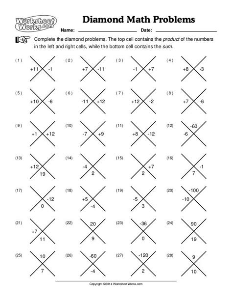 Diamond Mathe Worksheets With All Positive Numbers