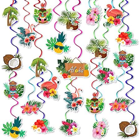 Amazon Com Pieces Tiki Party Decorations Hawaiian Aloha Tropical Hanging Swirl Decor For