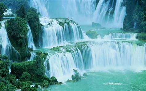 Nature Landscape Waterfall Shrubs Huge Green China Wallpapers Hd