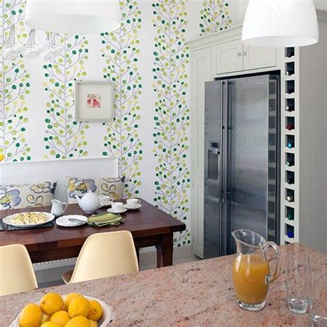 Kitchen Diner With Green Feature Wallpaper Kitchen Decorating