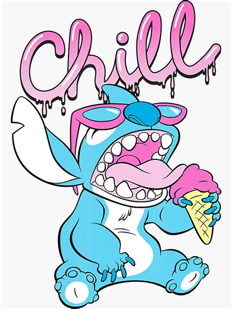 Stitch Chillin Eat Ice Cream Sticker By GomezUSArt Redbubble