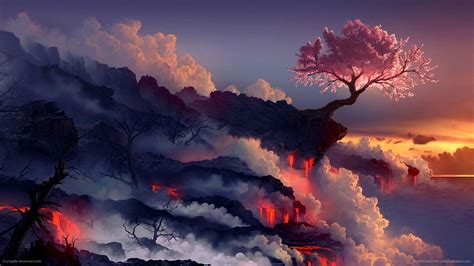 Pretty Firey Landscape Landscape Wallpaper Fantasy Landscape