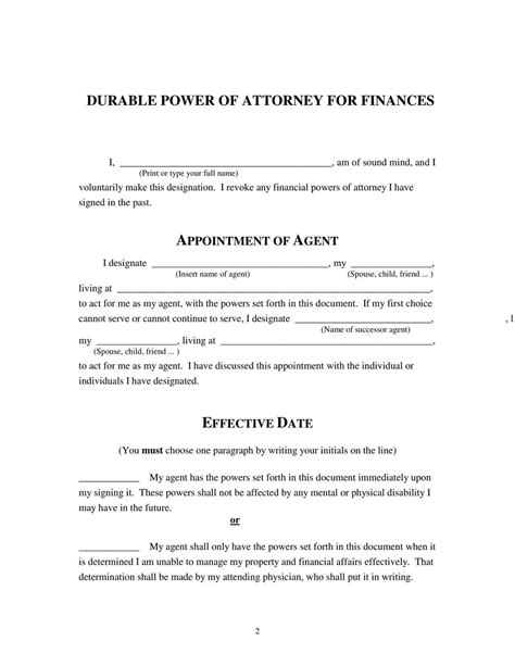 fillable durable power  attorney form  templates