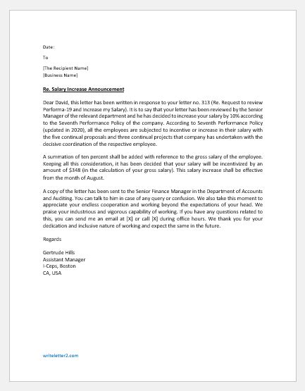 Salary Increase Announcement Letter Template Download Free