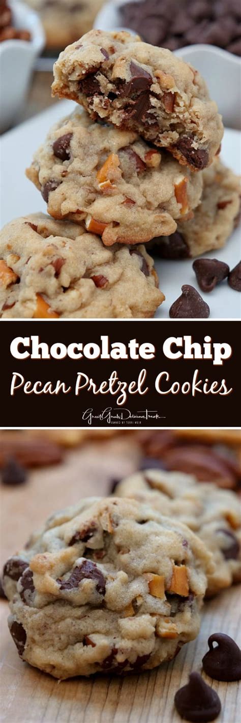 Finally, add the chocolate chips, butterscotch chips, and pretzels, and stir to combine. Chocolate Chip Pecan Pretzel Cookies - Great Grub ...