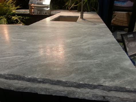 Sky White Quartzite With A Leathered Finish And A Triple Layered Edge