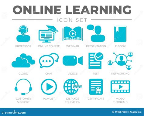 Online Learning Icon Set Professor Online Course Webinar