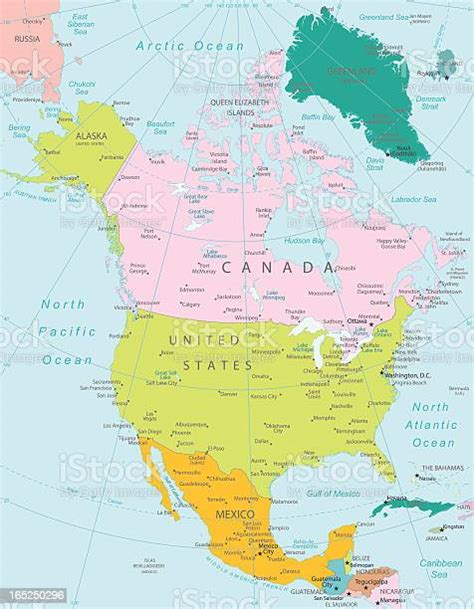 North America Highly Detailed Political Map Stock Illustration