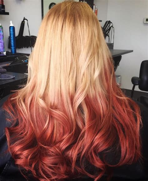Reverse Ombre Blonde To Red Red Ombre Hair Blonde Hair With Red Tips