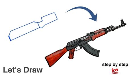 How To Draw Ak 47 Gun Step By Step Digital Youtube