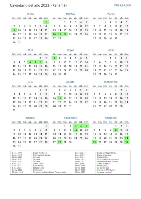 Calendario De Festivos Panama 2023 Prius Imagesee
