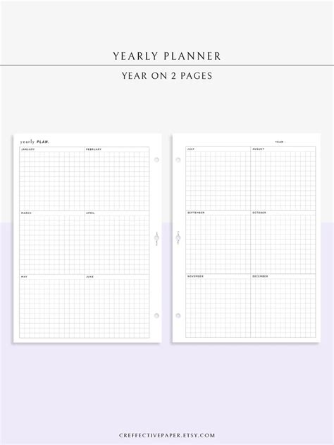 Yearly Planner Printable Template Year At A Glance Annual Etsy Notes