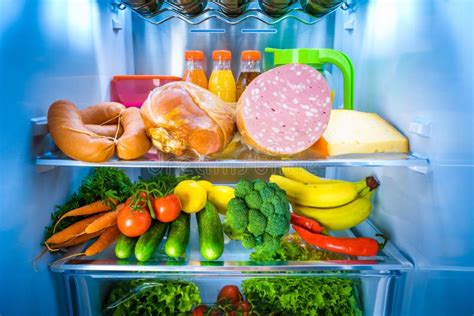 Open Refrigerator Filled With Food Stock Photo Image Of Liquid