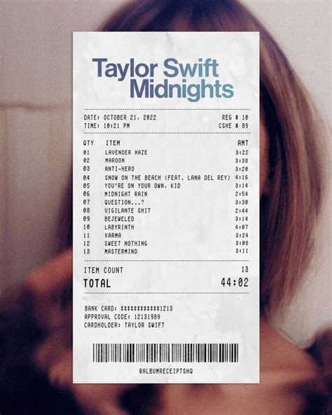 Midnights Album Receipt Taylorswift Taylor Swift Lyrics Taylor
