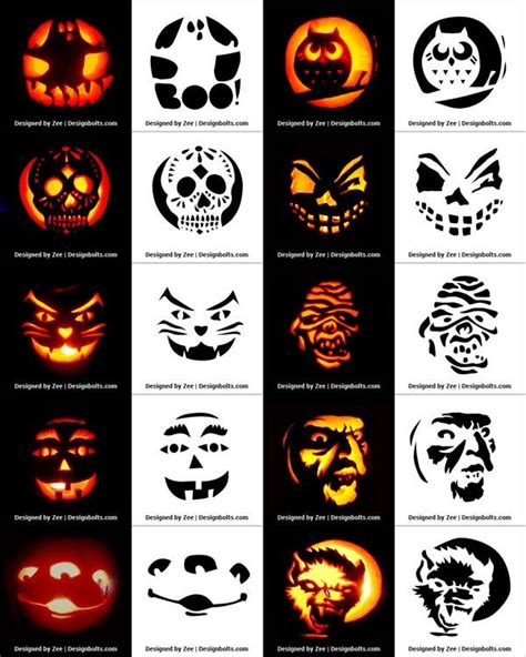 Pumpkin Carving Patterns For Halloween With Different Faces